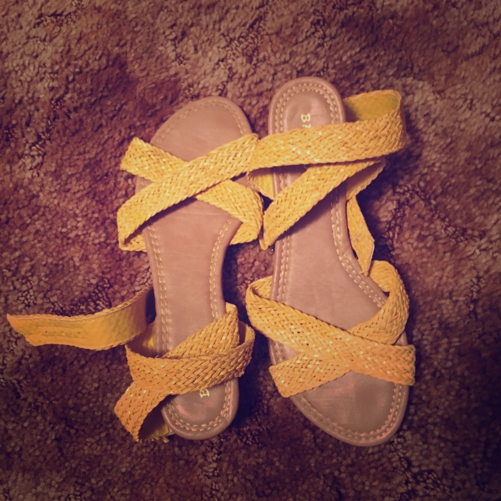 Yellow weaved ankle wrap sandals