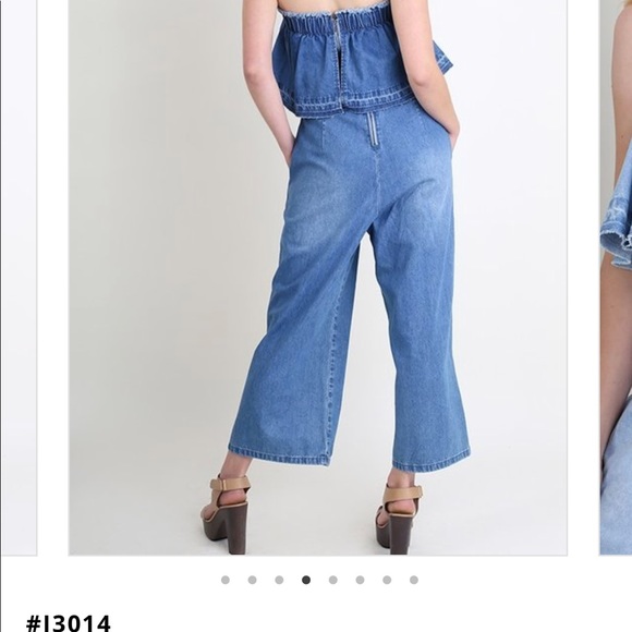 Off the Shoulder Denim Jumpsuit- DARK DENIM - Picture 7 of 7