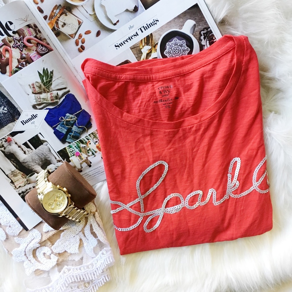 "Sparkle" Sequin Red Long Sleeve Tee