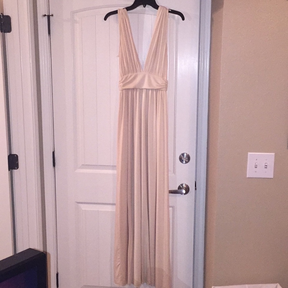Cream colored full length Rachel Pally dress