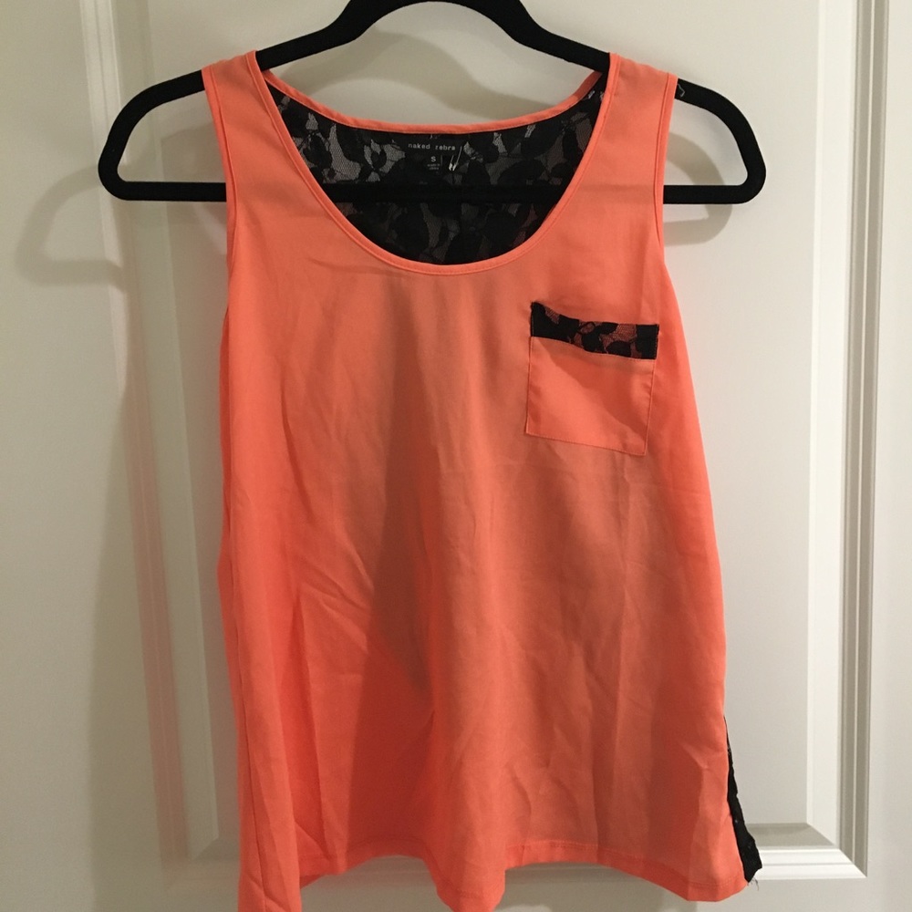 Orange / black lace tank top
