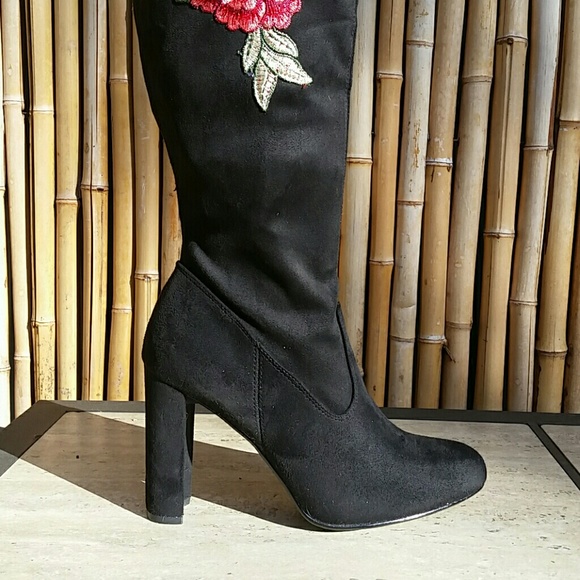 *LAST PAIR* Floral Black Over-the-knee Boot Sz 9.5 - Picture 4 of 7