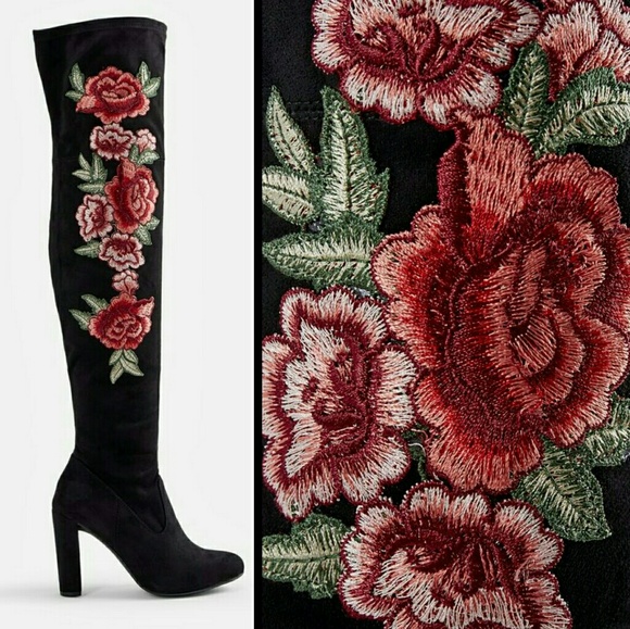 *LAST PAIR* Floral Black Over-the-knee Boot Sz 9.5 - Picture 6 of 7