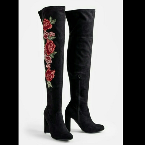 *LAST PAIR* Floral Black Over-the-knee Boot Sz 9.5 - Picture 7 of 7