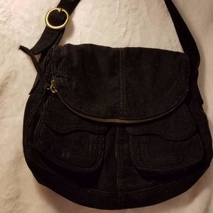 Lucky Brand Corduroy Stash Hobo Purse Bag Black