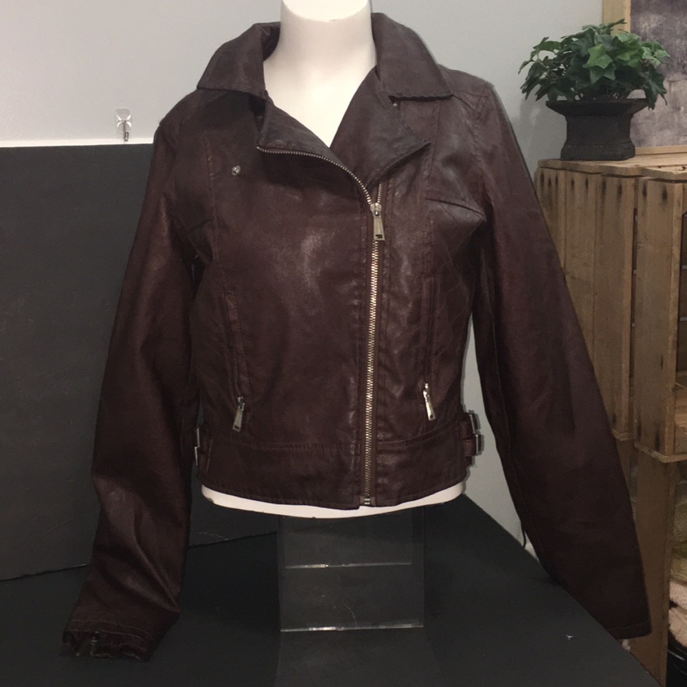 Chocolate brown, vegan leather jacket