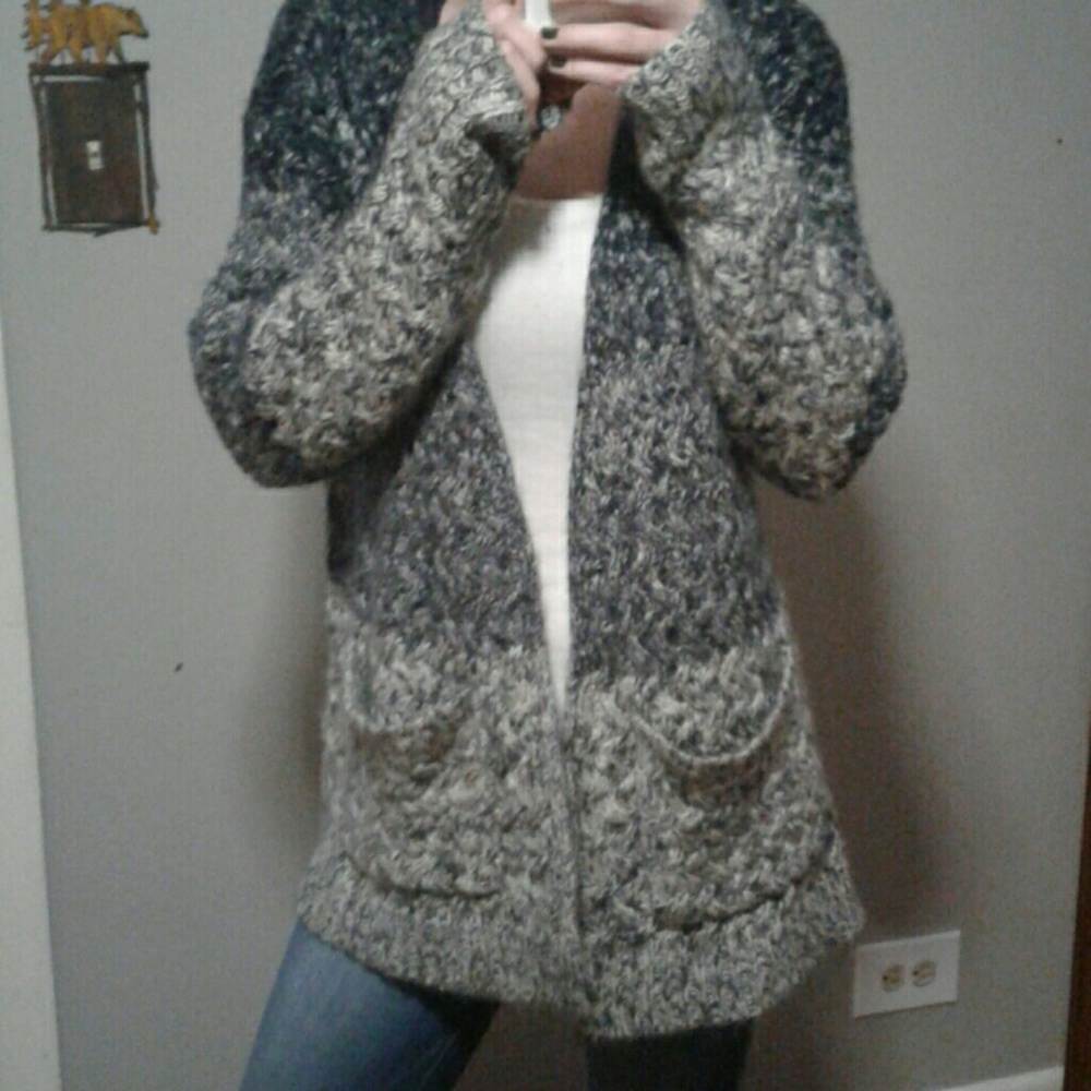 Knit gray and blue cardigan