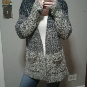 Knit gray and blue cardigan