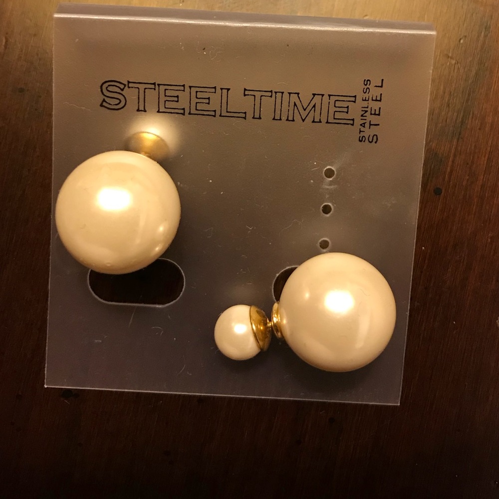 (New)STEELTIME STAINLESS STEEL PEARL EARRINGS