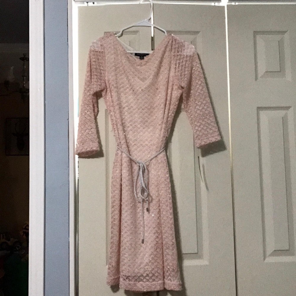 Pink Knee Length Dress w/ Silver rope belt.