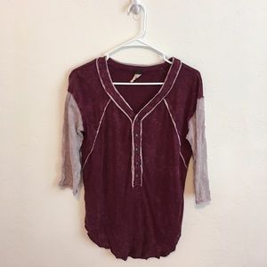 Free People Linen/Cotton Baseball Tee 3/4 Sleeve