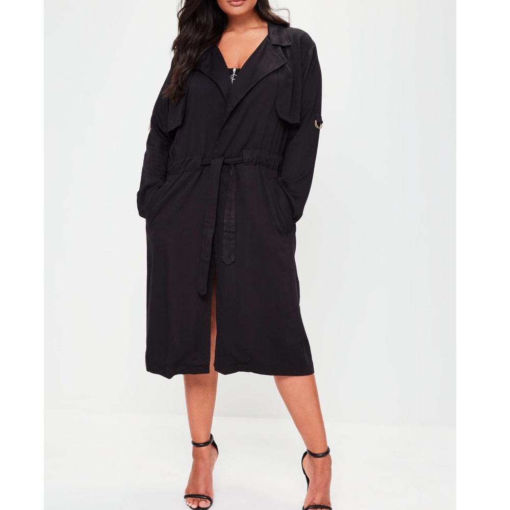 Missguided plus size black draw cord trench coat