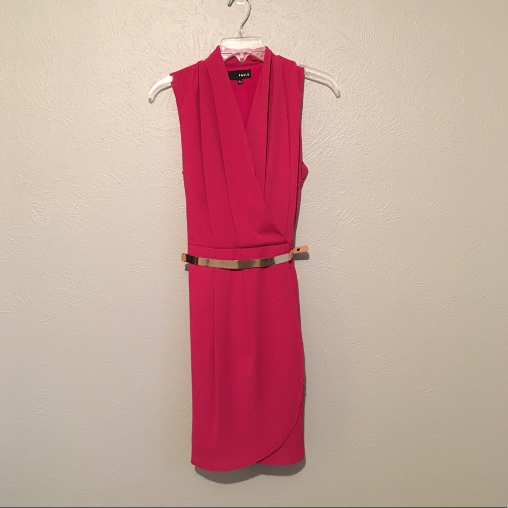 Deep pink dress with gold belt