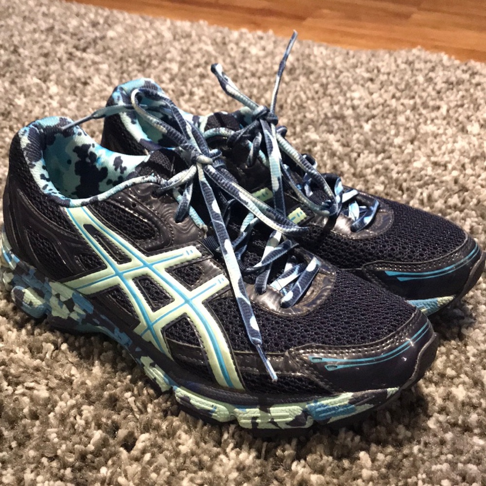 Blue multicolor ASICS gel enhance running sneaker