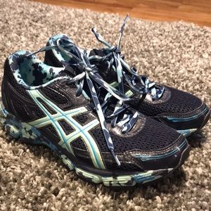 Blue multicolor ASICS gel enhance running sneaker