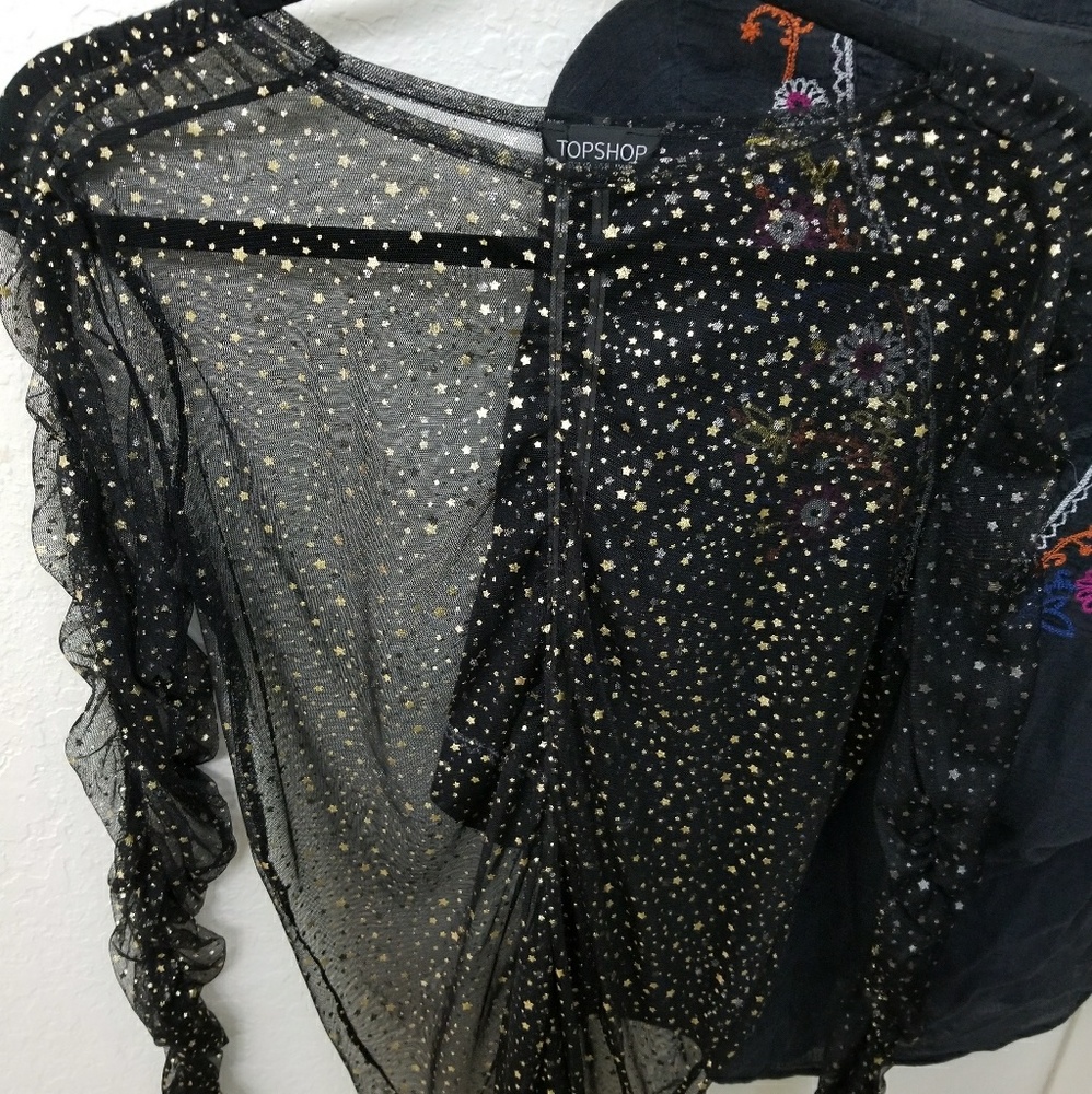 TOPSHOP Black and star sheer top