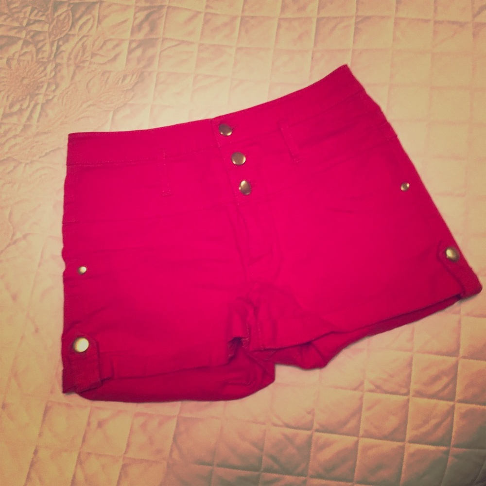Red high waisted shorts
