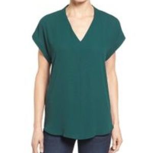High/Low Dark Emerald Green V Neck Top