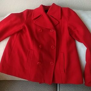 Bright red wool cropped peacoat