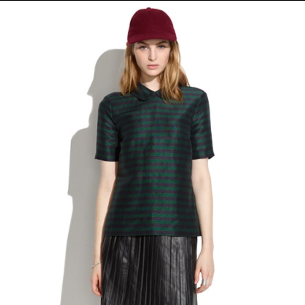 Madewell Linen/Silk Stripe Peter Pan Collar Blouse
