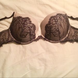 36D push-up silver and black lace bra