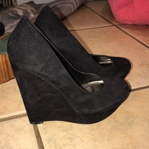 Bakers Black Suede Wedges