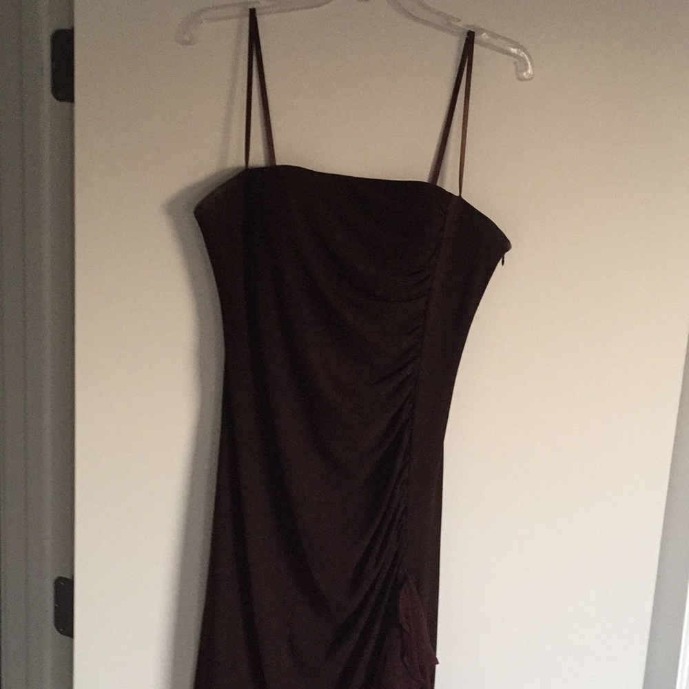 BCBGMaxAzria Sheer overlay long brown gown