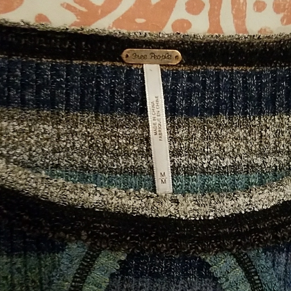 NWT FREE PEOPLE STRIPE KEYHOLE SWEATER - Picture 2 of 6