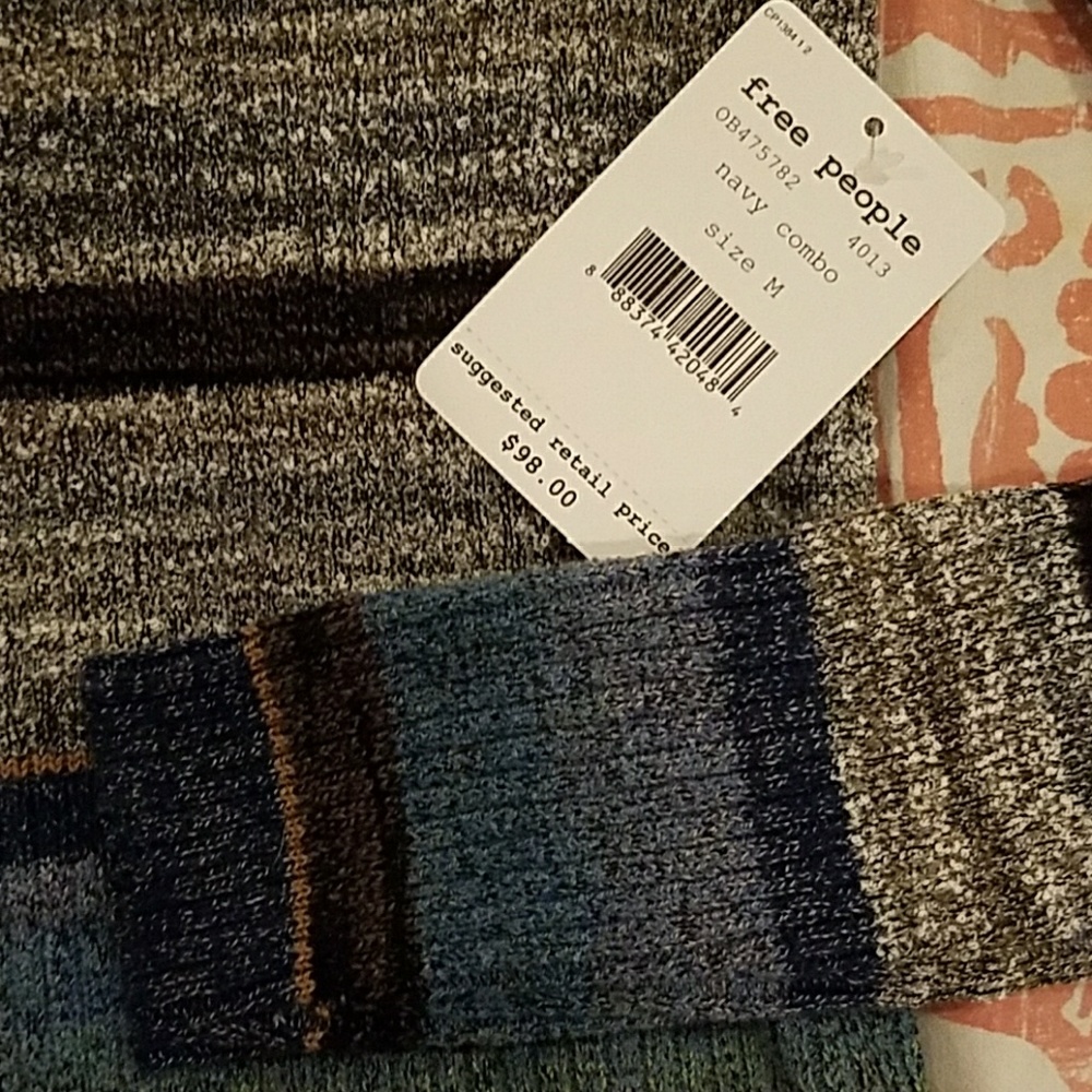 NWT FREE PEOPLE STRIPE KEYHOLE SWEATER - Picture 3 of 6