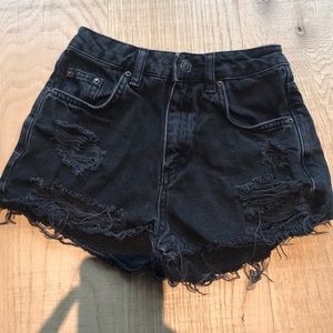 Topshop petite distressed black denim shorts