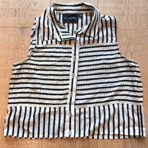 Striped, sleeveless, button up blouse