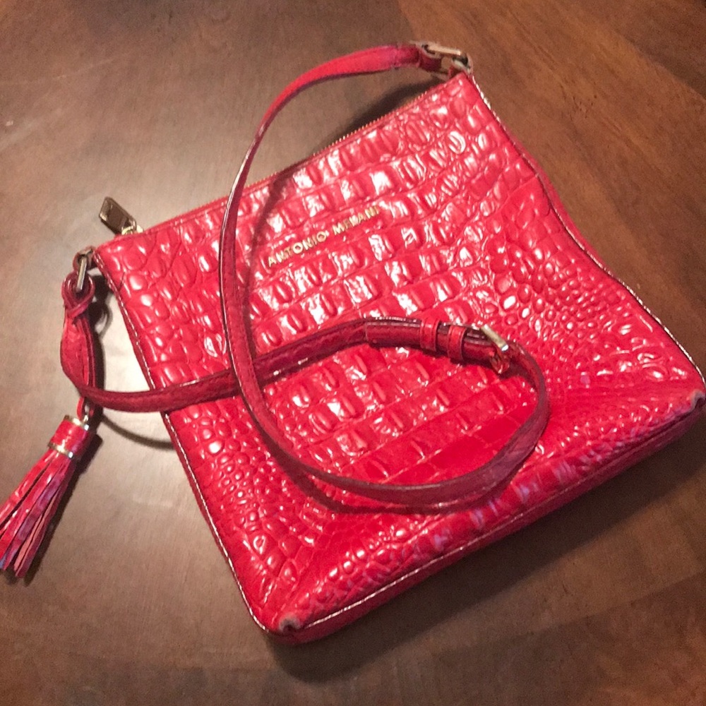 Antonio Melani Red Faux Crocodile Cross Body Bag.