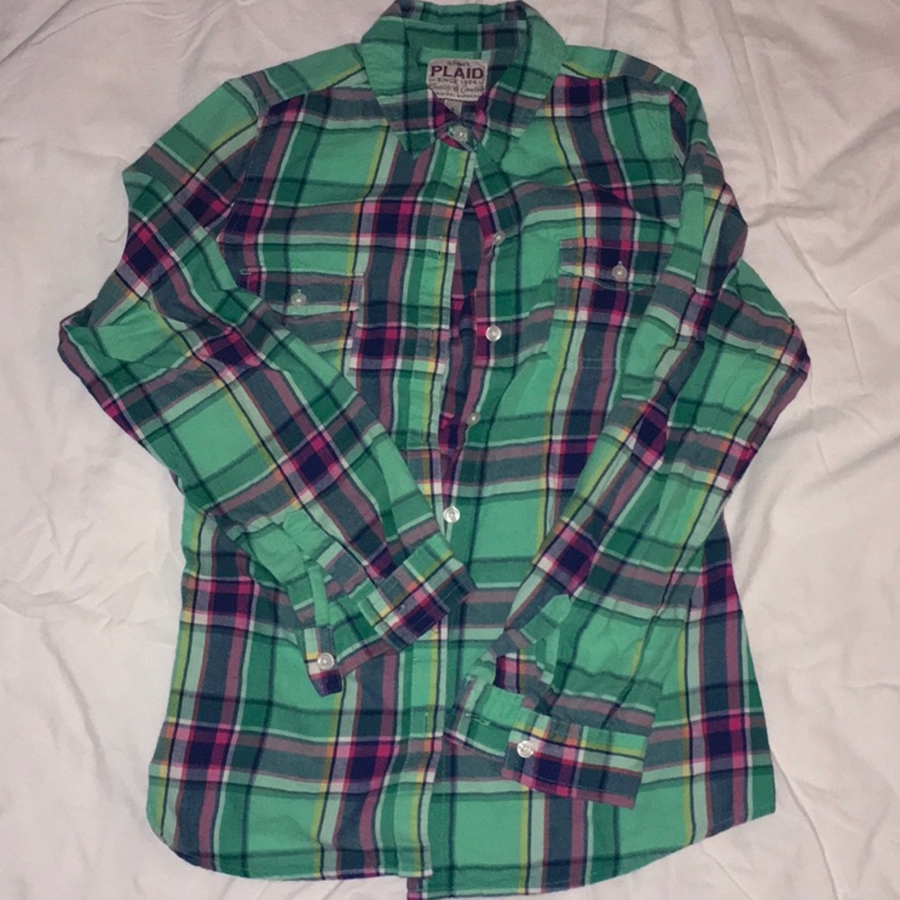 Old navy green and pink flannel