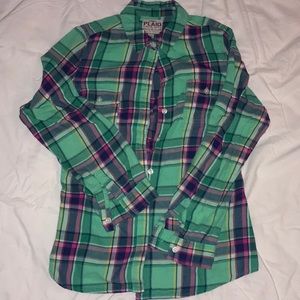 Old navy green and pink flannel