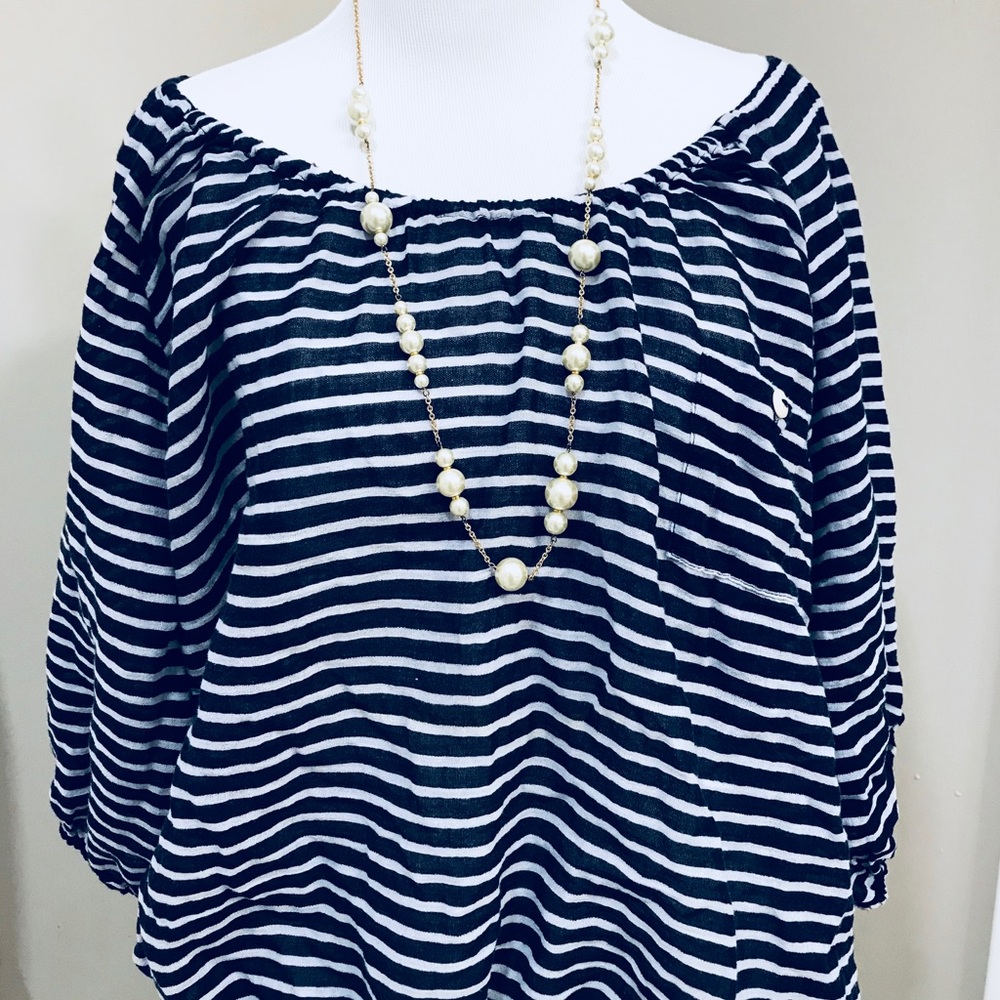 J Crew Factory Blue and White Striped Gauze Top