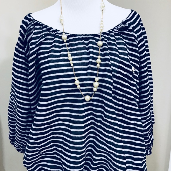 J. Crew Tops - J Crew Factory Blue and White Striped Gauze Top