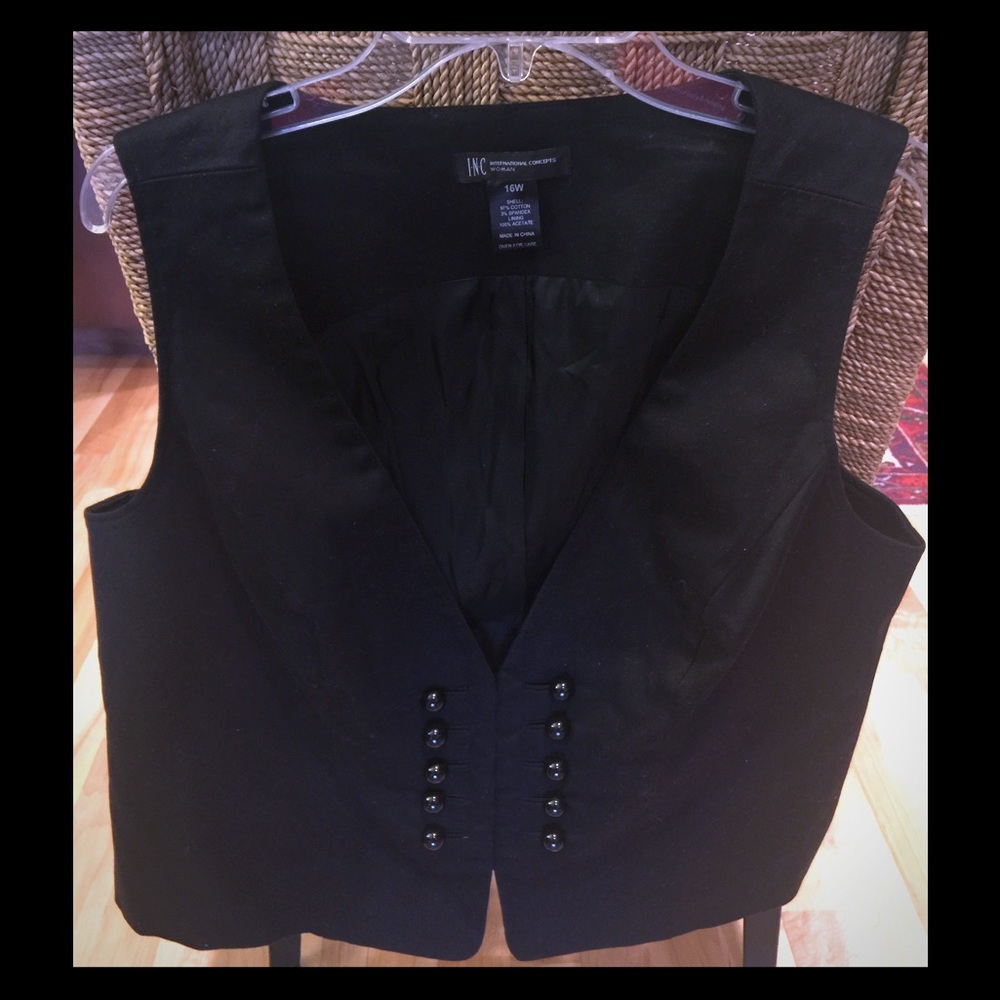 Black Vest, Military Style Button Trim