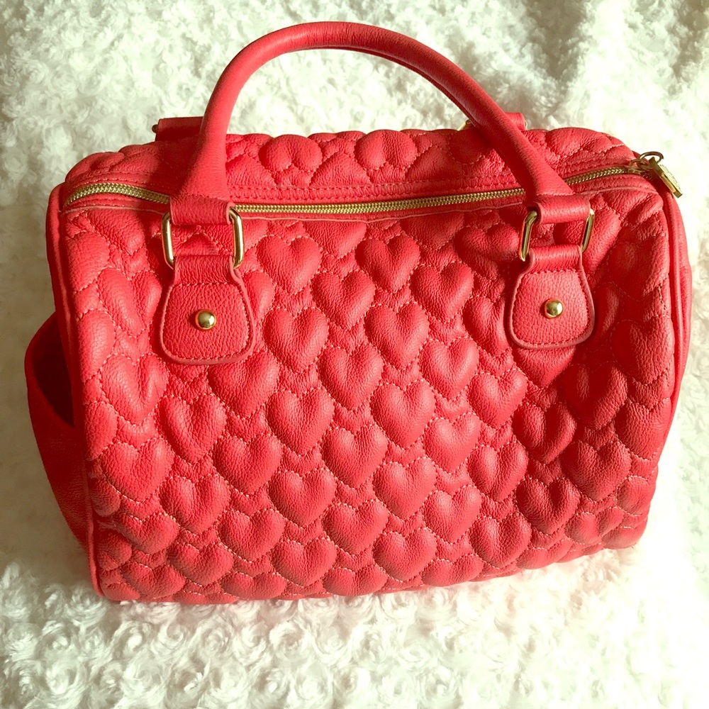 Betsey Johnson Red Quilted Hearts Satchel