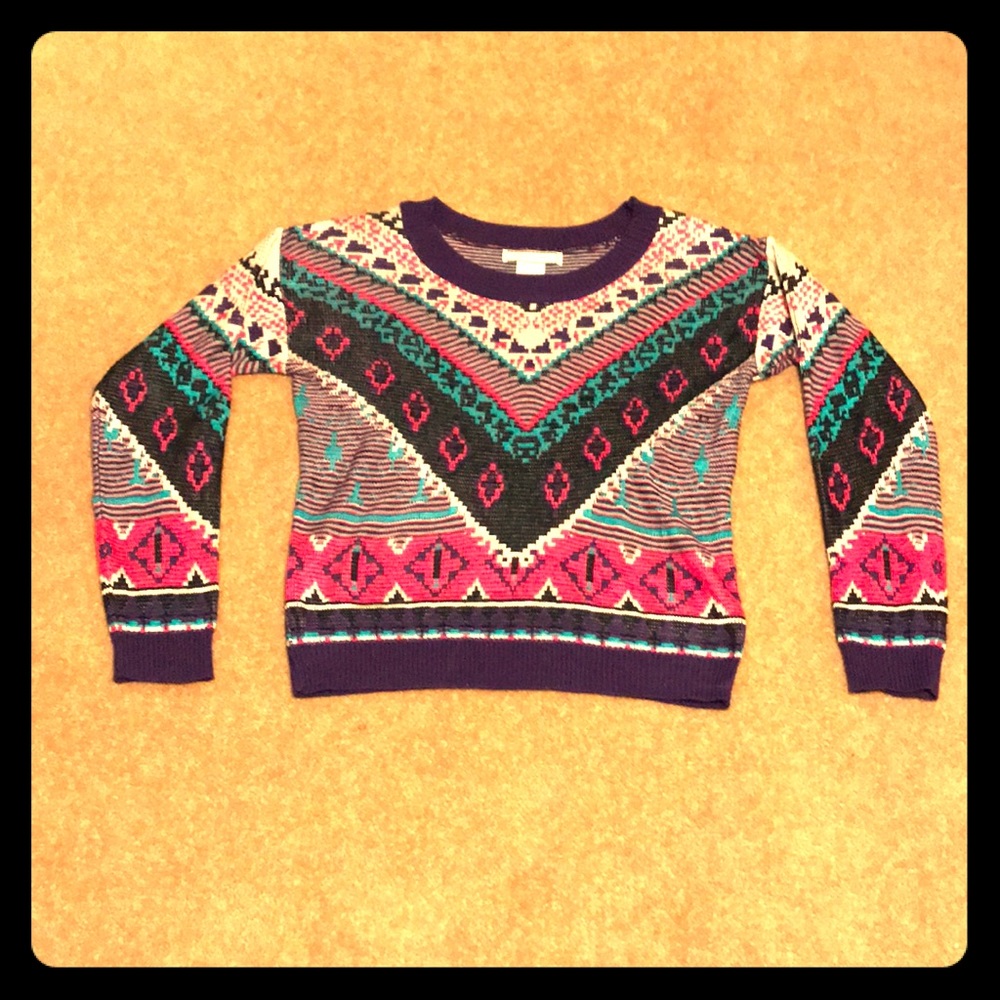 Pink, purple and teal southwestern crew sweater