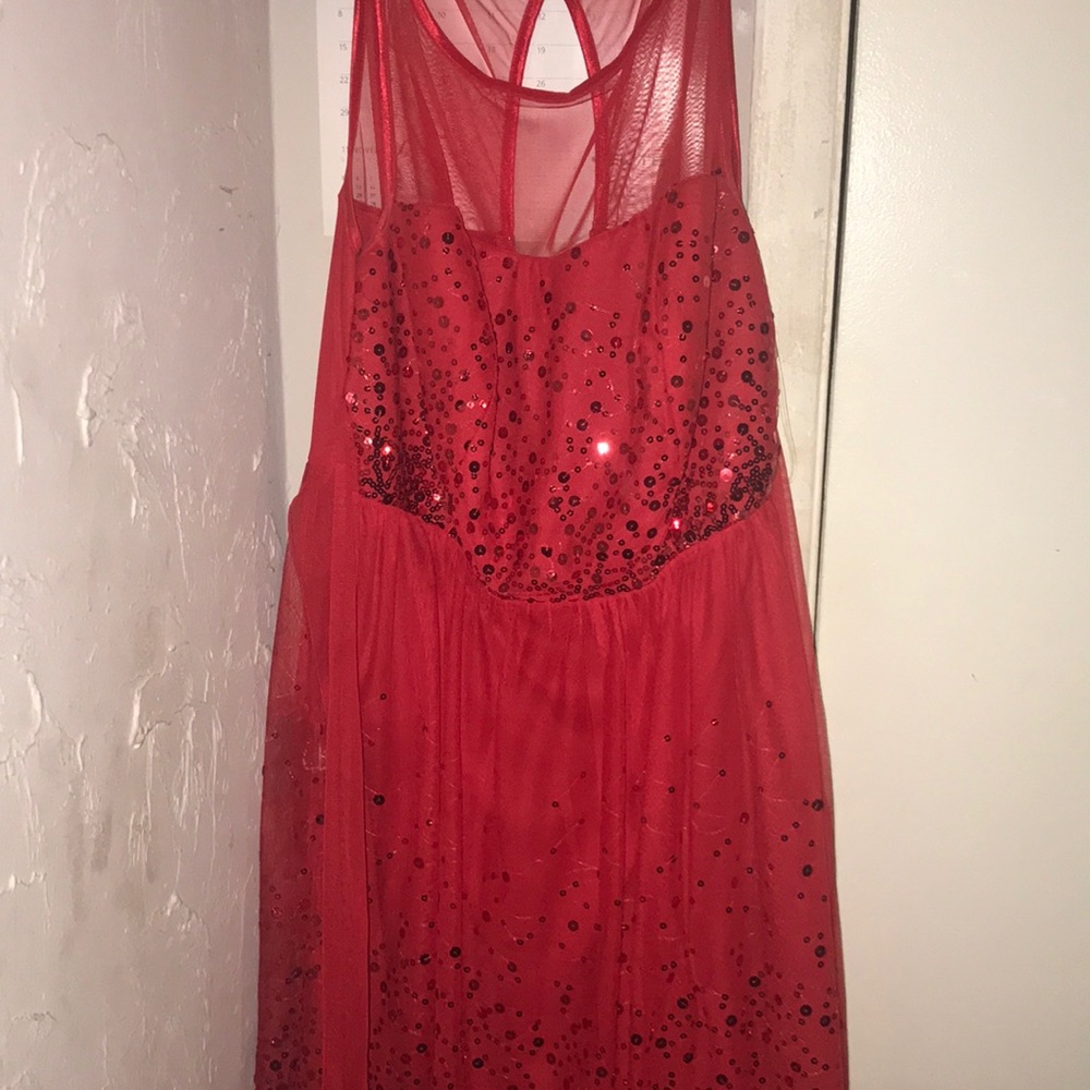 A red sparkly fluffy dress
