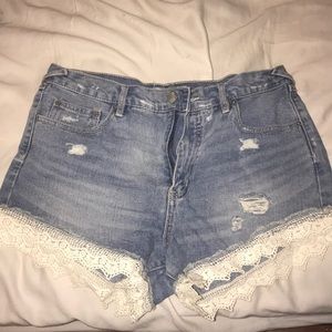 Free People Lace Hem Denim Shorts