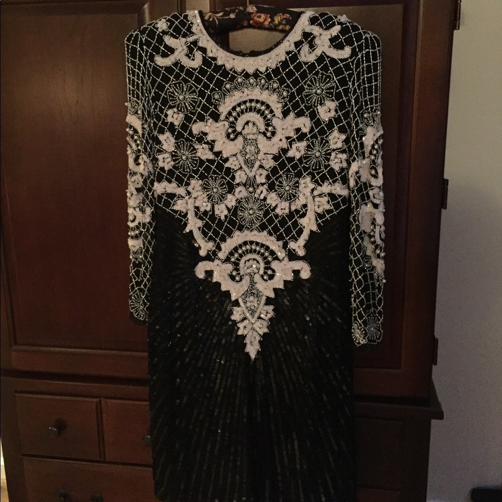 VTG Scala 100% Silk Beaded Formal Cocktail Dress