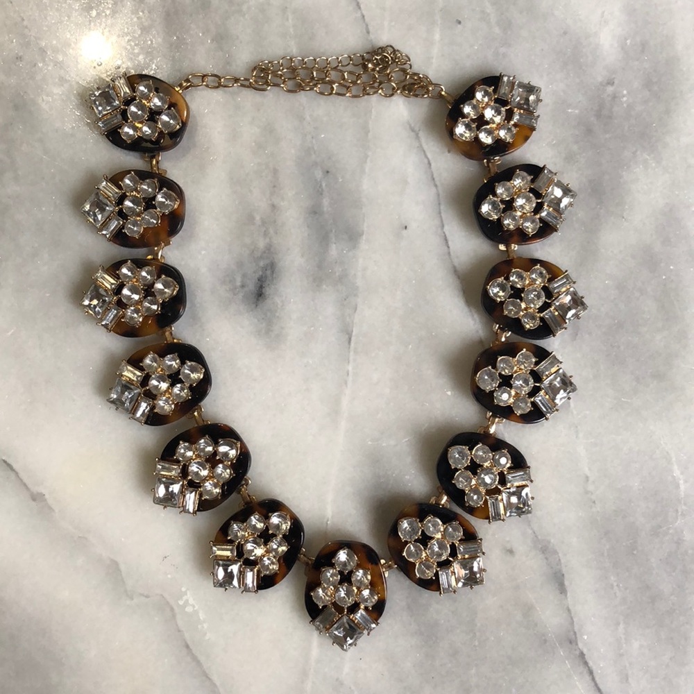 Tortoise shell and crystal statement necklace