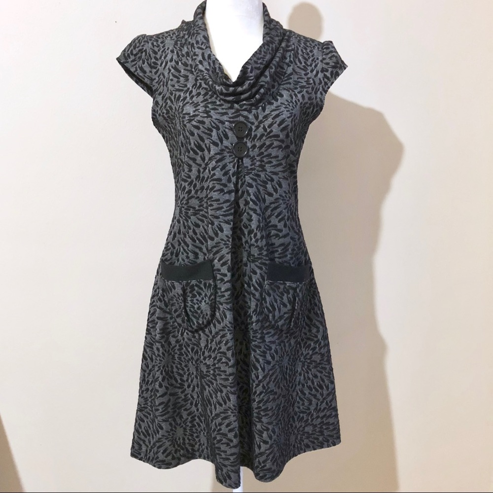{TIANA B.} Grey + Black Pattern A-line Dress