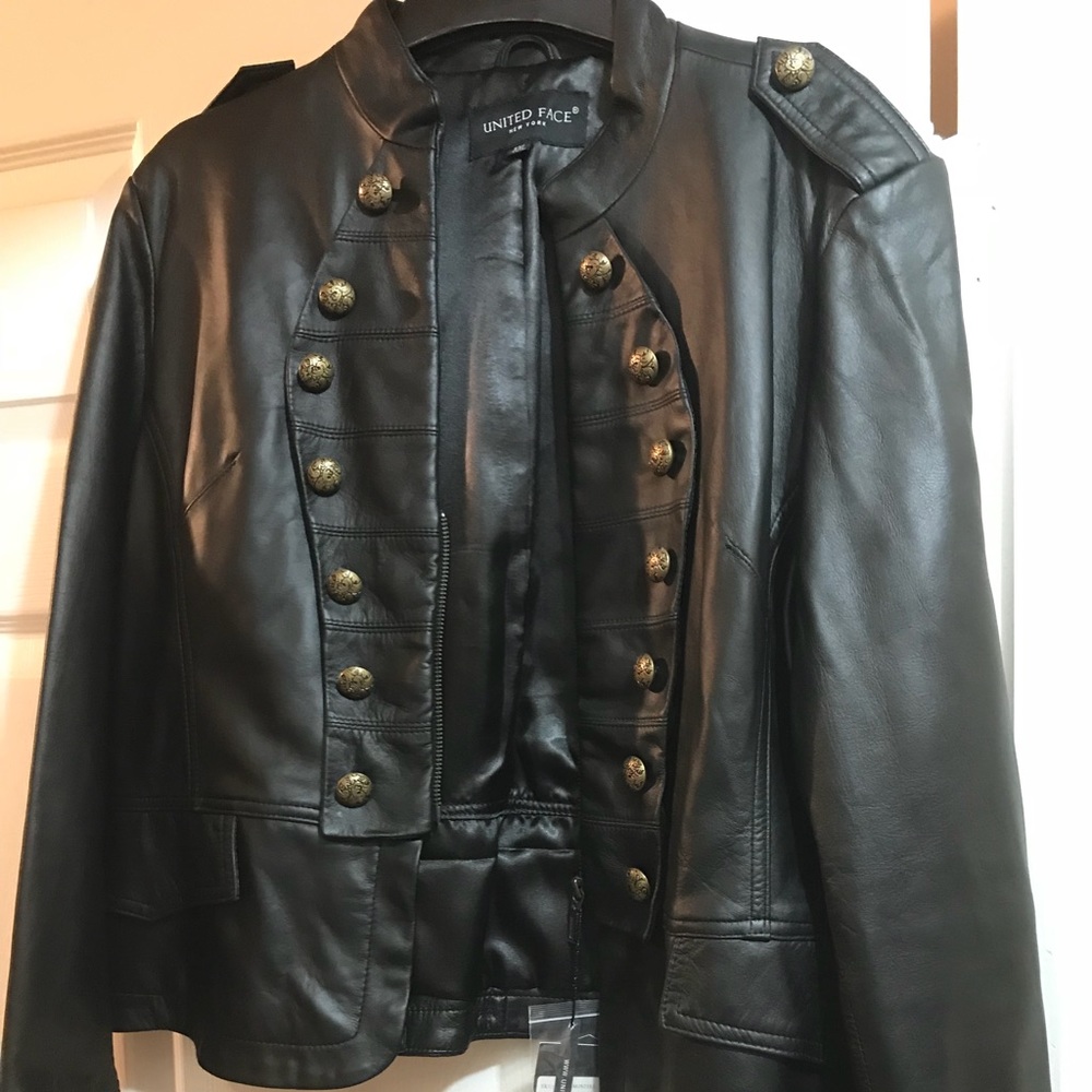 Black  genuine leather jacket, military style