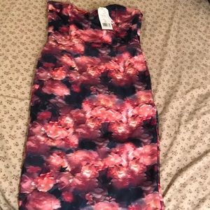 Midi floral strapless dress