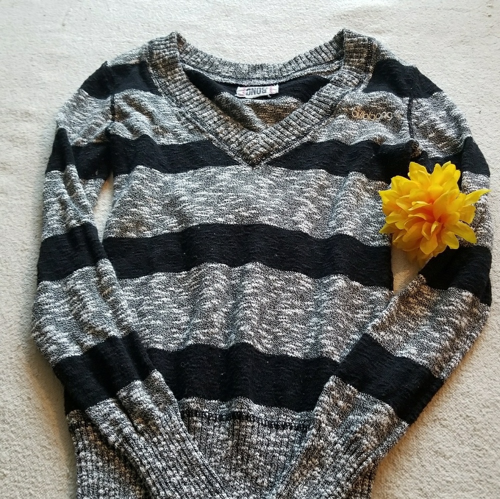 Gray and Black Stripped Billa Bong V Neck Sweater