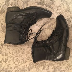 Black leather combat boots