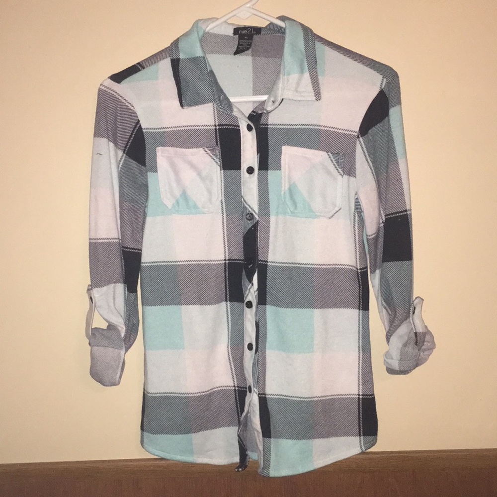 Blue plaid long sleeve shirt