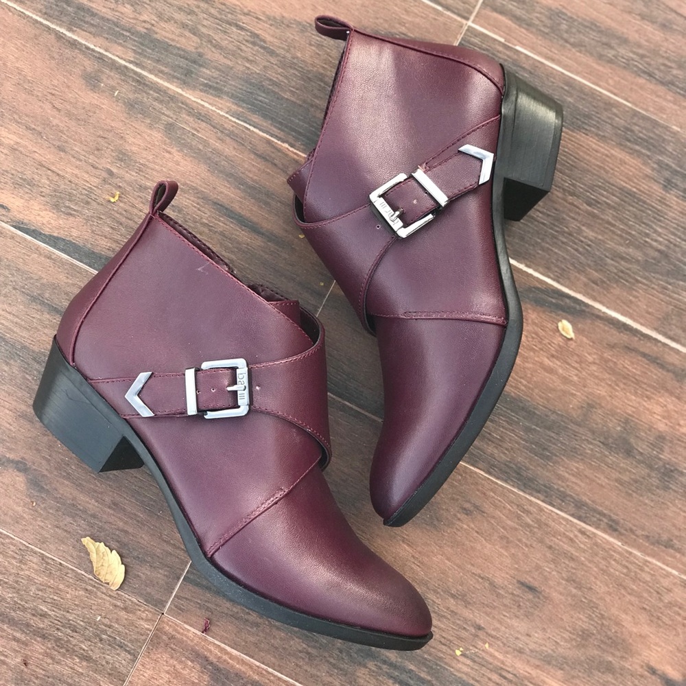 Burgundy Pointed Toe Monk Strap Ankle Booties